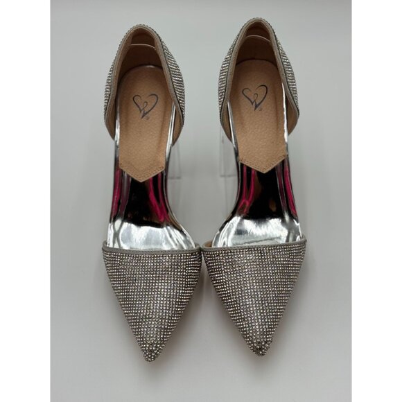Windsor Silver Rhinestone Pointed Toe Clear Stiletto Heels Womens Shoes Size 8 - Picture 3 of 11